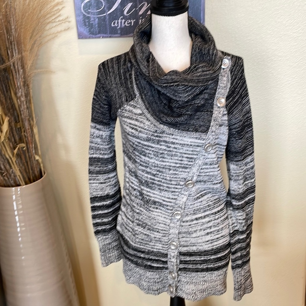 A|X Armani Exchange Black/Grey Button Up Sweater Cardigan Coat Size M